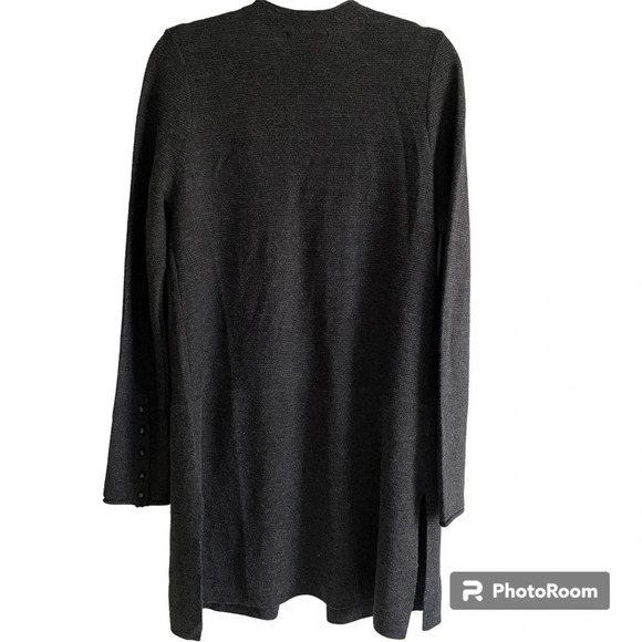 TAHARI Extra  Fine Merino Wool Dark Gray Open Cardigan Size L - Picture 2 of 13